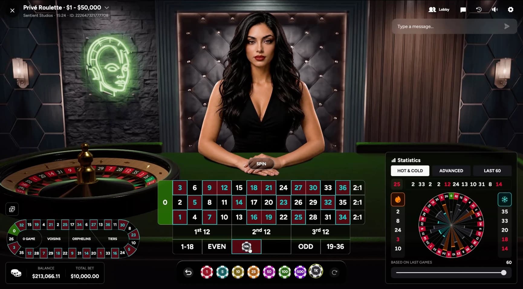 A Sentient Studios AI dealer running a Privé Roulette table